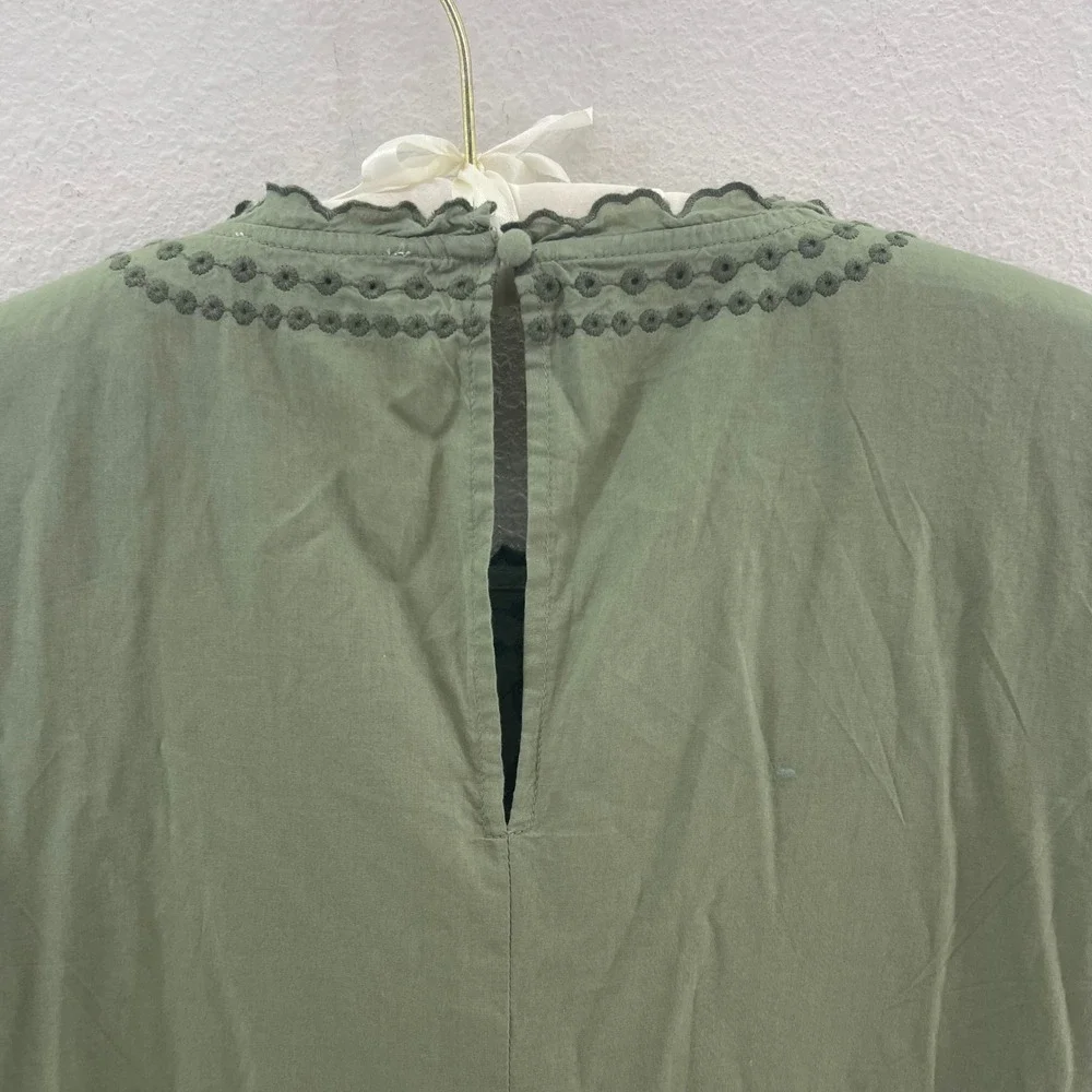 American Eagle Eyelet Embroidered Mini Dress Women M Green Cotton Ruffle Mori - Picture 11 of 15